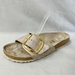Birkenstock Madrid Big Buckle Washed‎ Metallic Rose Gold Leather Sandals Euro 40